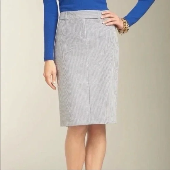Talbots Navy Striped Seersucker Pencil Skirt Preppy Casual - Picture 11 of 11